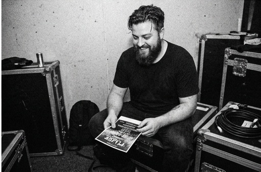 Kalus backstage with vinyl records