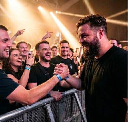 Kalus shaking hands with fans at the barrier